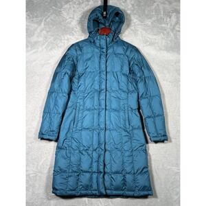 The North Face 550 Down Parka Coat Womens S Blue Hooded Long Puffer Metropolis